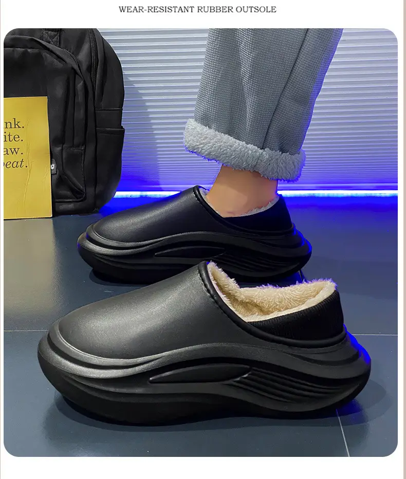 Men Women Winter Slipper Black Thick Soled Plush Lining — feature 9