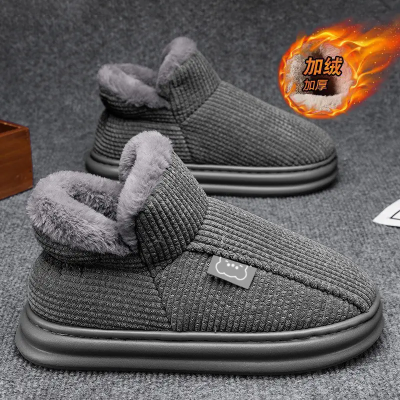 Fleece Lined Warm Slippers for Men Women Gray - Image 3