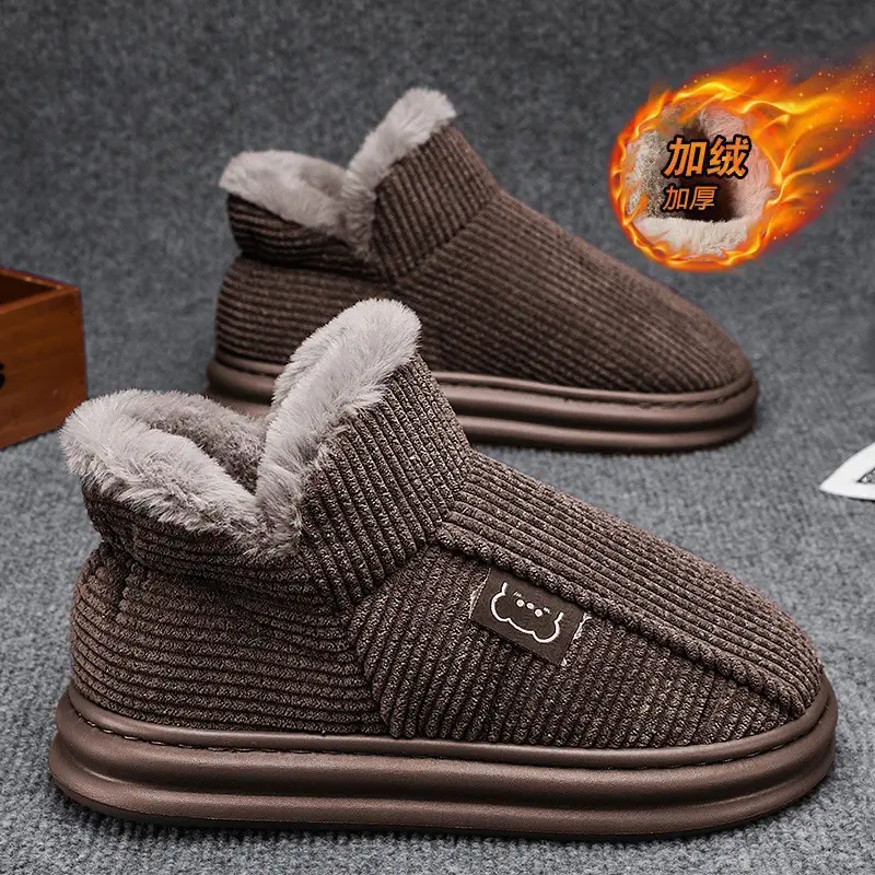 Fleece Lined Warm Slippers for Men Women Gray - Image 4