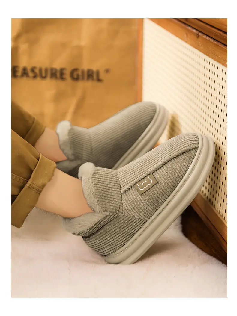 Fleece Lined Warm Slippers for Men Women Gray — feature 10