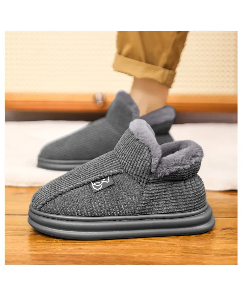 Fleece Lined Warm Slippers for Men Women Gray — feature 13