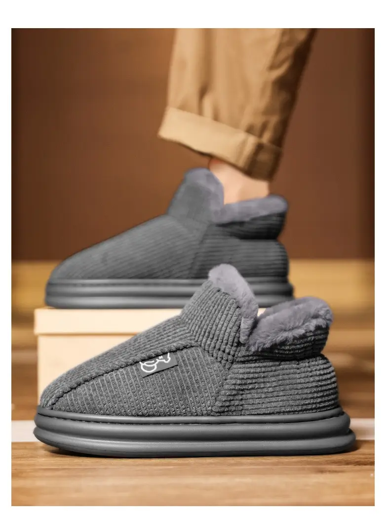 Fleece Lined Warm Slippers for Men Women Gray — feature 14