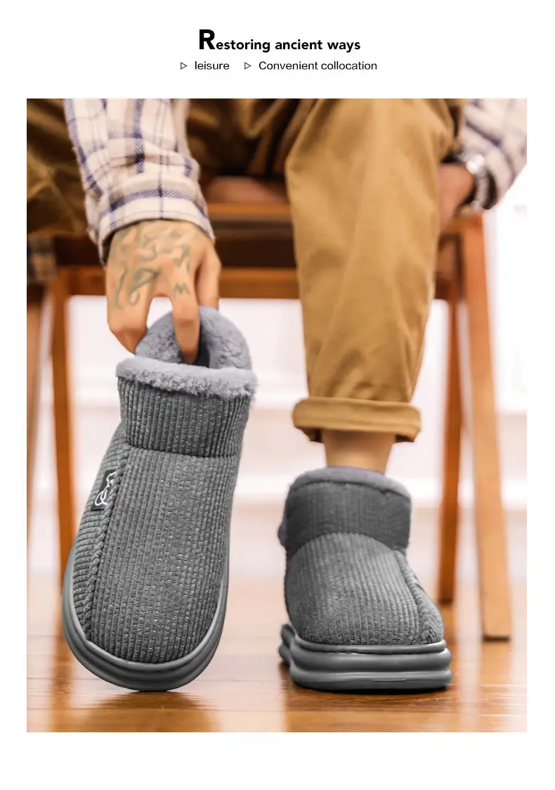 Fleece Lined Warm Slippers for Men Women Gray — feature 15