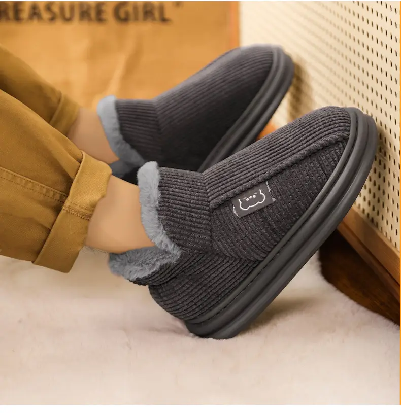 Fleece Lined Warm Slippers for Men Women Gray — feature 16