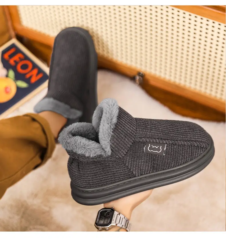 Fleece Lined Warm Slippers for Men Women Gray — feature 17