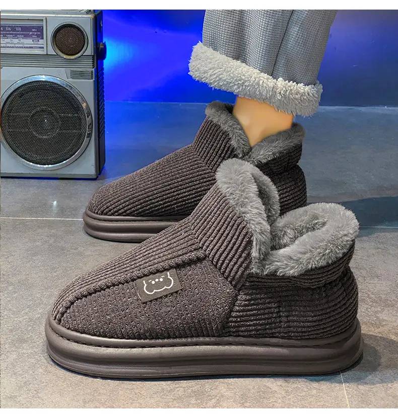 Fleece Lined Warm Slippers for Men Women Gray — feature 18