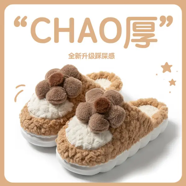 Fashionable Bow-Knot Thick-Soled Cotton Slippers for Women, Winter Non-Slip Soft-Soled Furry Slippers for Home Warmth - Image 10