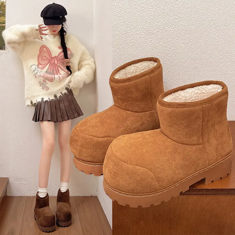 Qidan Shoe Factory Winter Snow Boots for Women, Fleece-Lined, Thickeneded, Warm, Fashionable, Thick-Soled Outer Wear, Non-Slip Internet Celebrity Cotton Boots for Women - Image 3