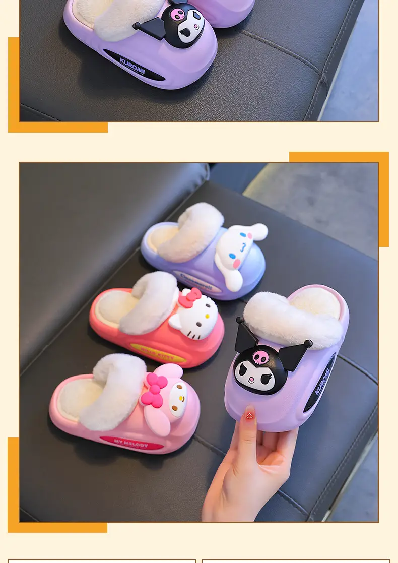 Sanrio Cotton Slippers Family New Waterproof Anti-Slip Warm Cartoon Cute Kuromi Home Baby Cotton Shoes — feature 13