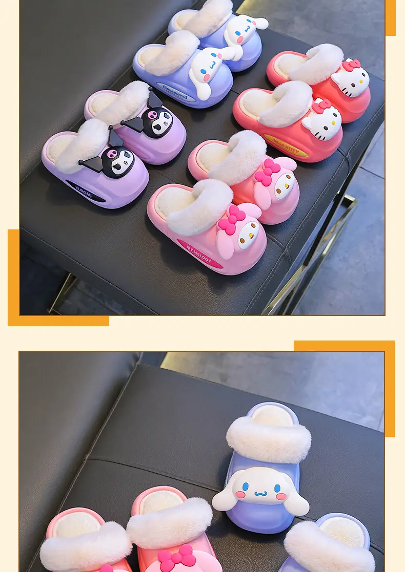 Sanrio Cotton Slippers Family New Waterproof Anti-Slip Warm Cartoon Cute Kuromi Home Baby Cotton Shoes — feature 17