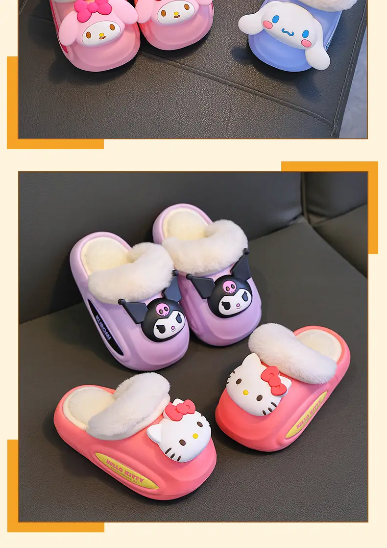 Sanrio Cotton Slippers Family New Waterproof Anti-Slip Warm Cartoon Cute Kuromi Home Baby Cotton Shoes — feature 18