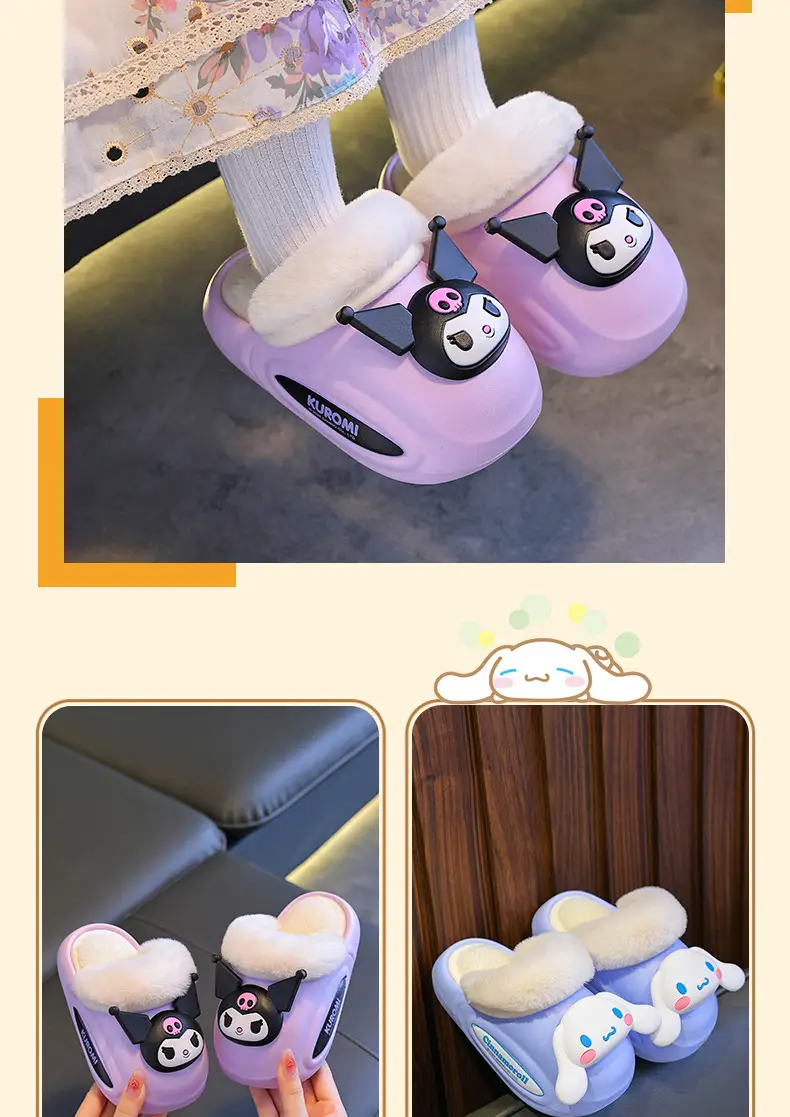 Sanrio Cotton Slippers Family New Waterproof Anti-Slip Warm Cartoon Cute Kuromi Home Baby Cotton Shoes — feature 4