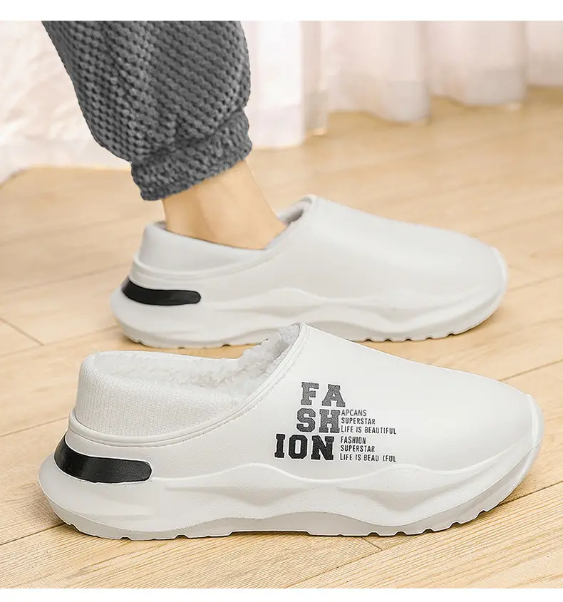 Waterproof Cotton Winter Slippers White Thick Soled — feature 15
