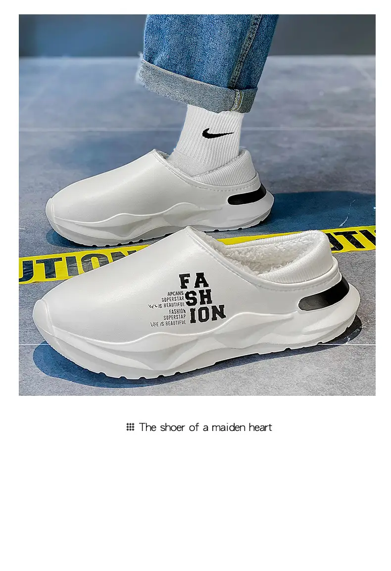 Waterproof Cotton Winter Slippers White Thick Soled — feature 19