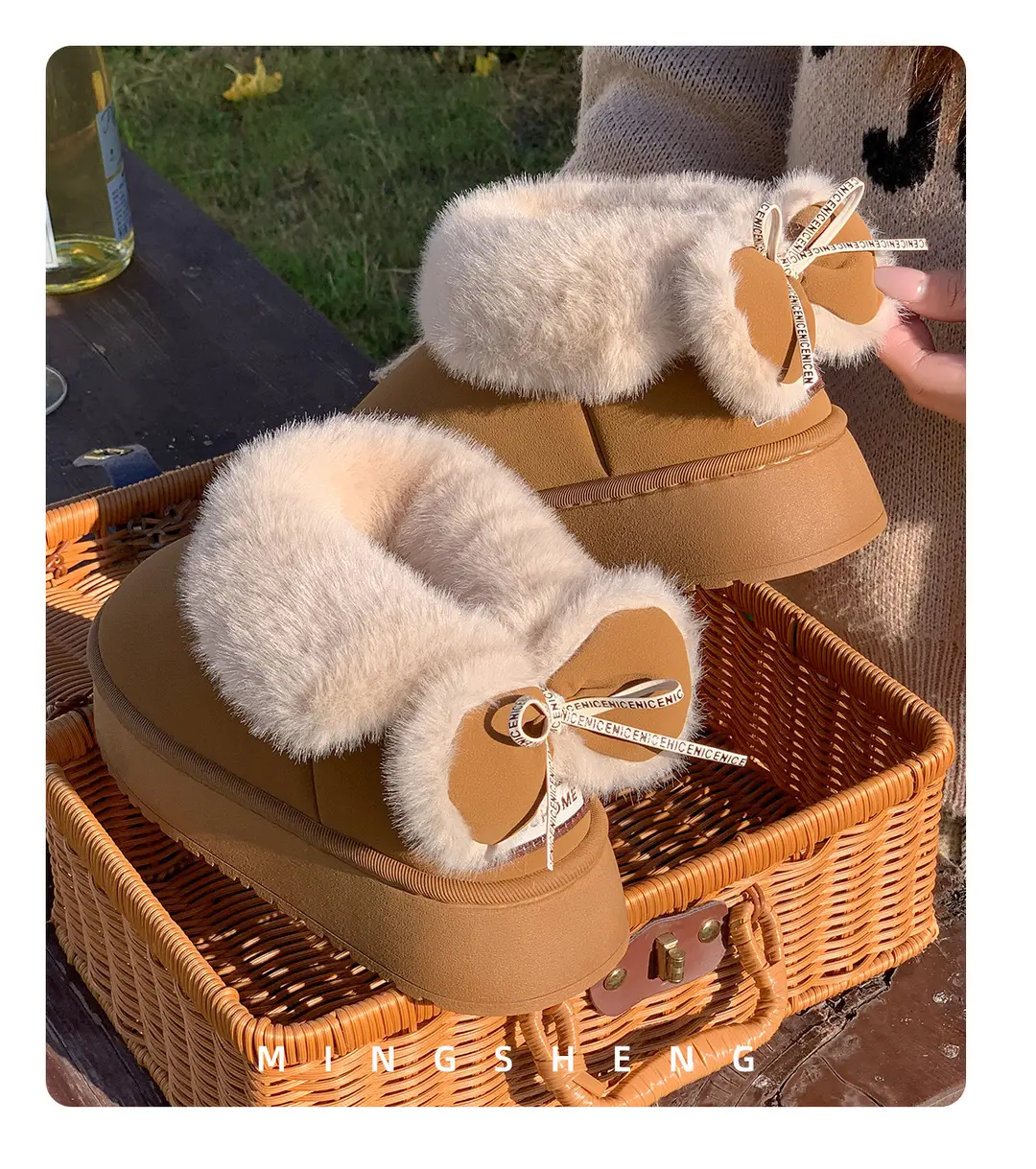 Thick-Soled Cotton Slippers with Heels for Women, High-Heeled Indoor Home, Cute Girly Slippers, Winter Warm Cotton Shoes for Going Out — feature 6