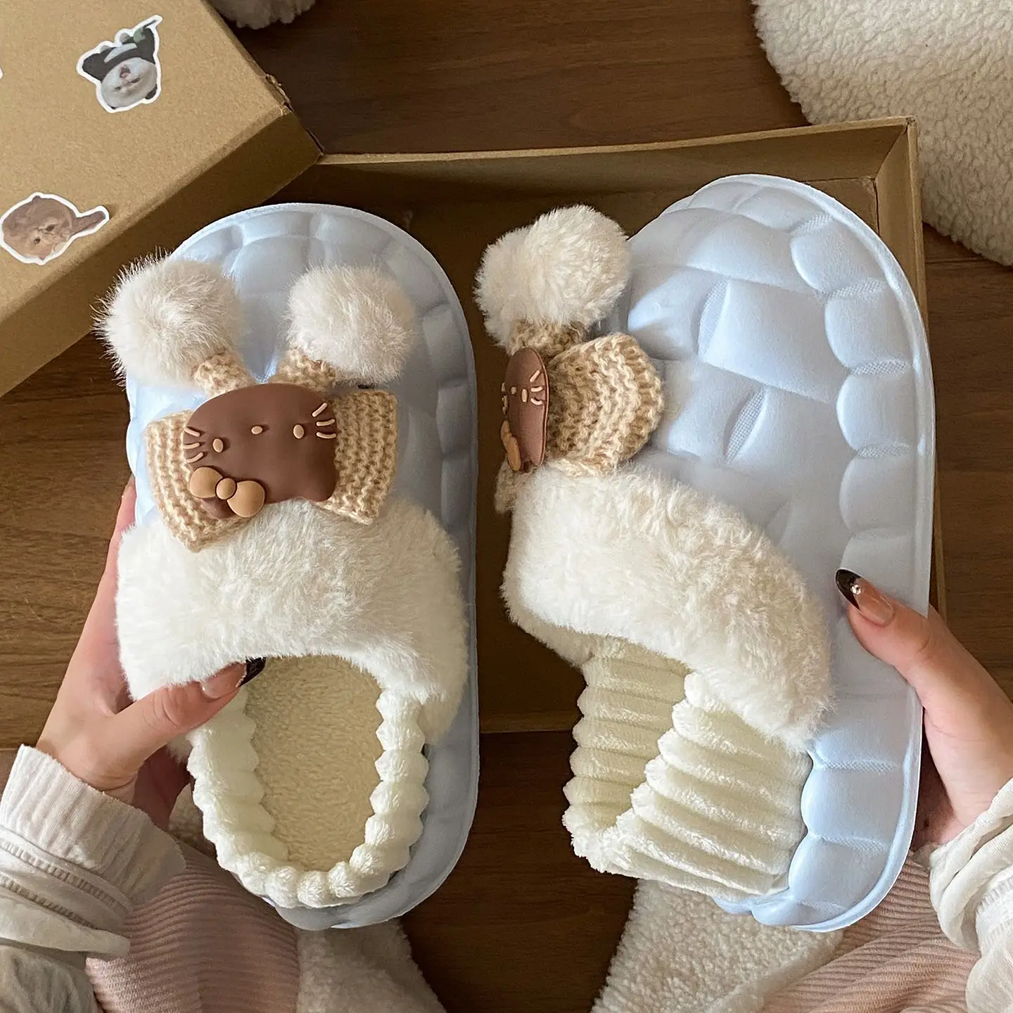 Pink Furry Cotton Slippers for Girls Warm Wear