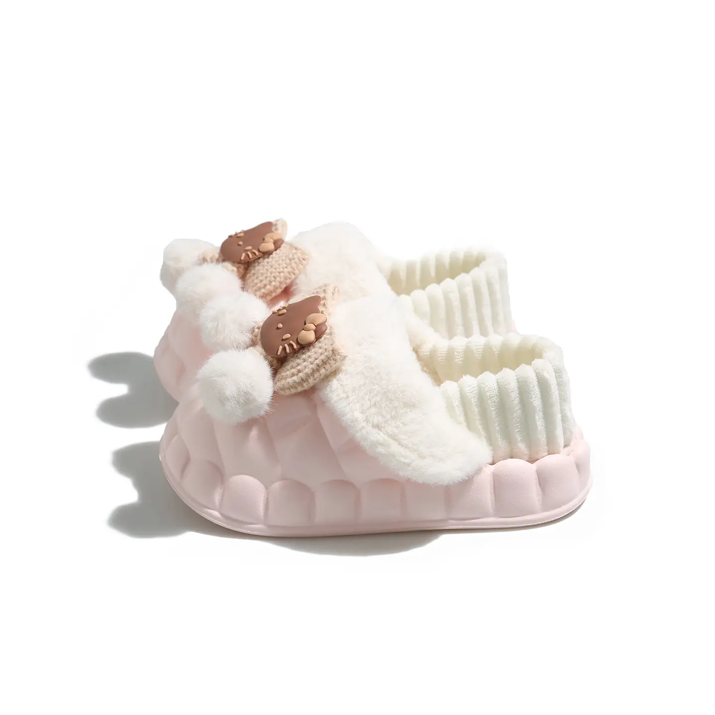 Pink Furry Cotton Slippers for Girls Warm Wear