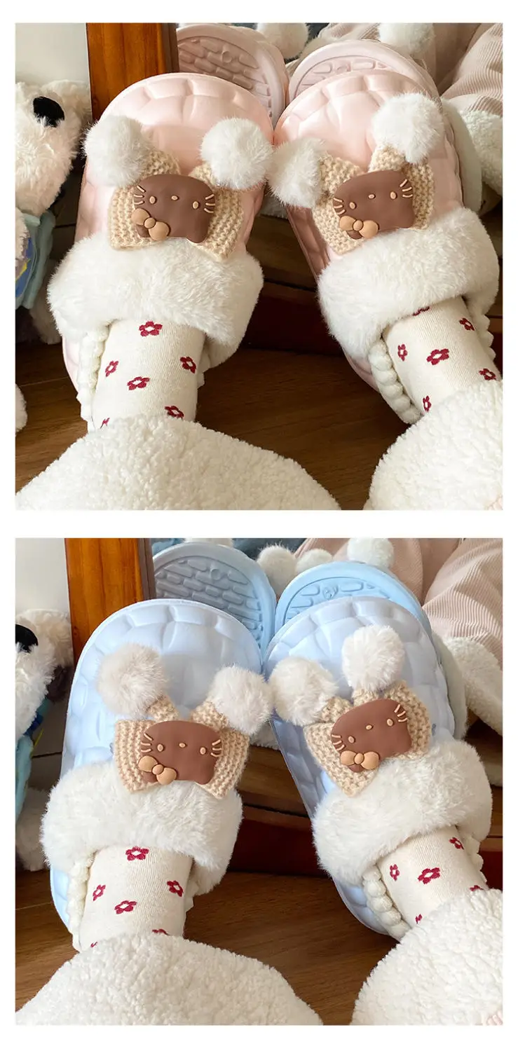 Pink Furry Cotton Slippers for Girls Warm Wear — feature 16