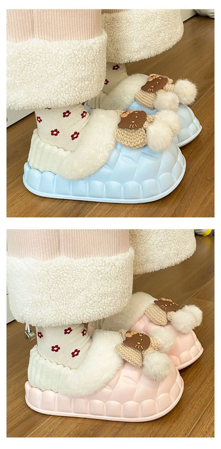 Pink Furry Cotton Slippers for Girls Warm Wear — feature 17