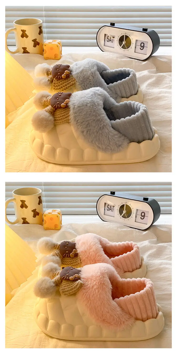 Pink Furry Cotton Slippers for Girls Warm Wear — feature 25