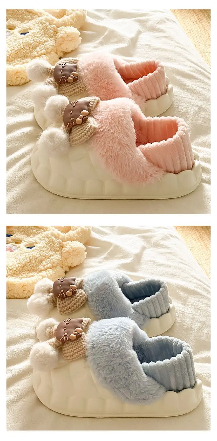 Pink Furry Cotton Slippers for Girls Warm Wear — feature 26
