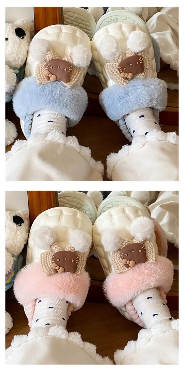 Pink Furry Cotton Slippers for Girls Warm Wear — feature 28