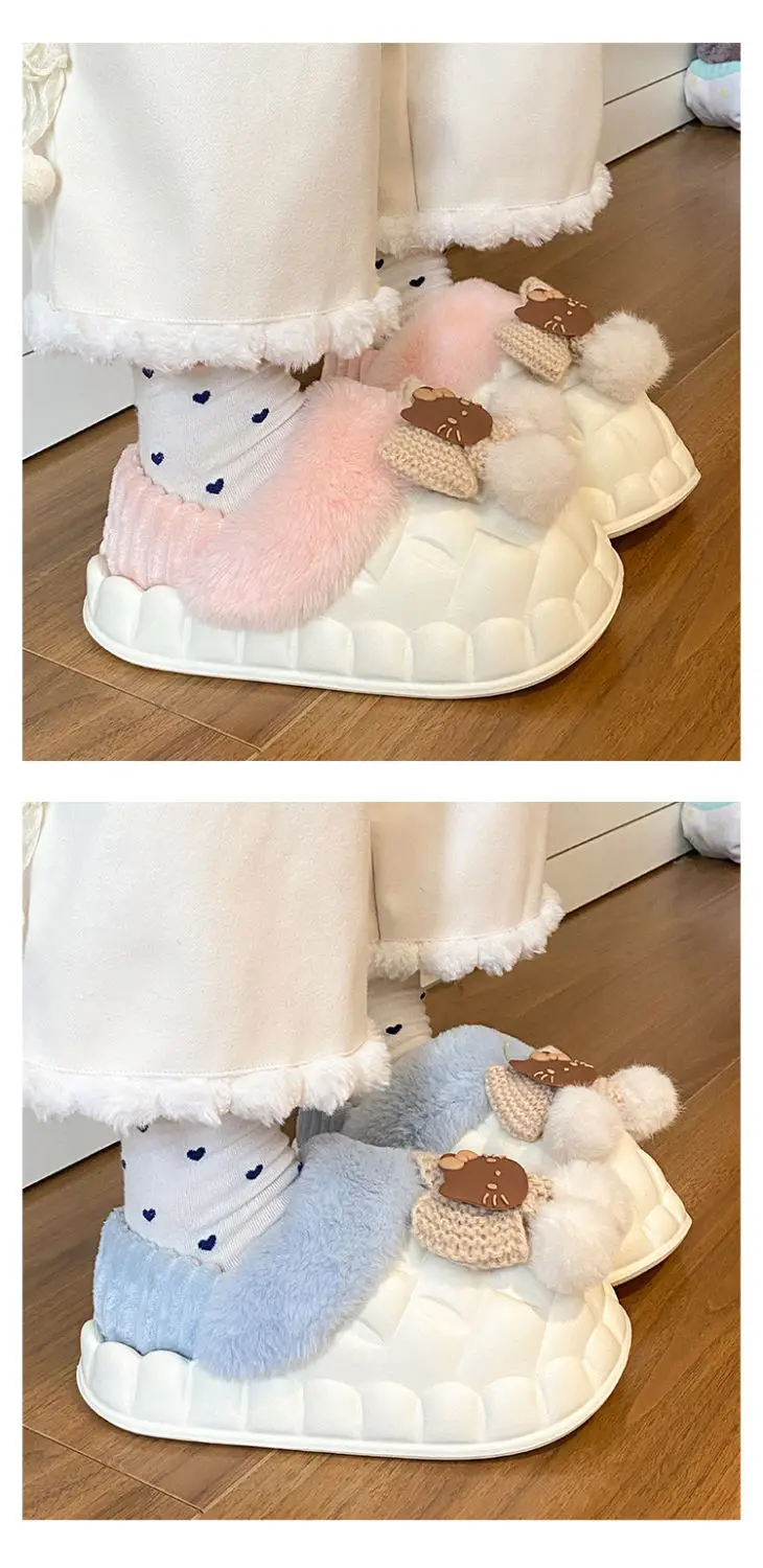Pink Furry Cotton Slippers for Girls Warm Wear — feature 29