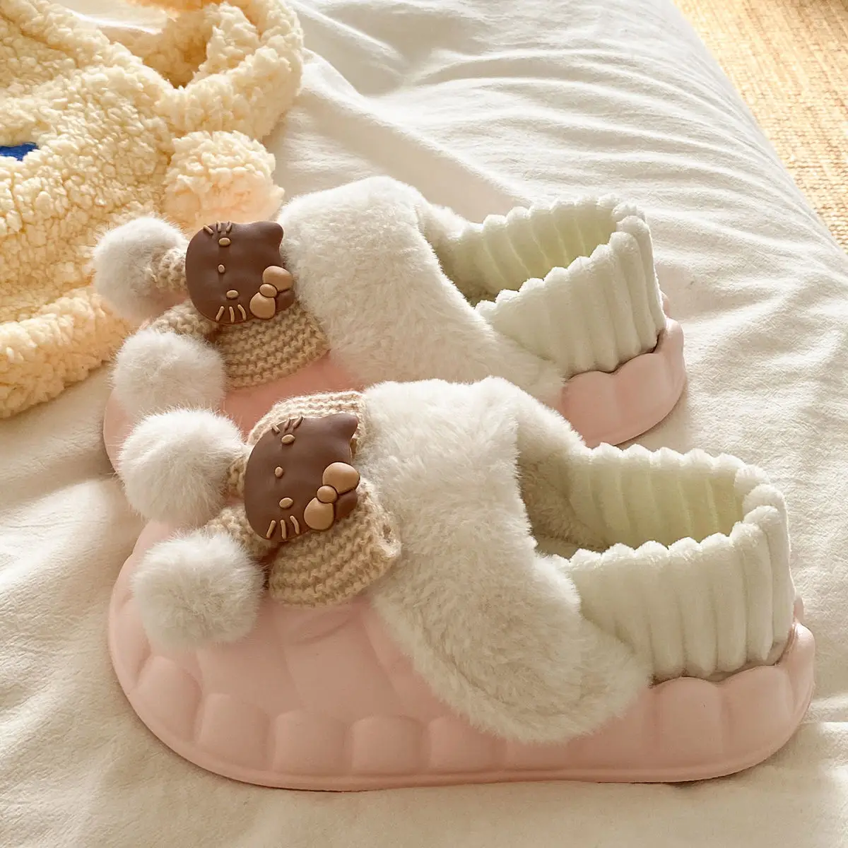 Pink Furry Cotton Slippers for Girls Warm Wear — feature 30