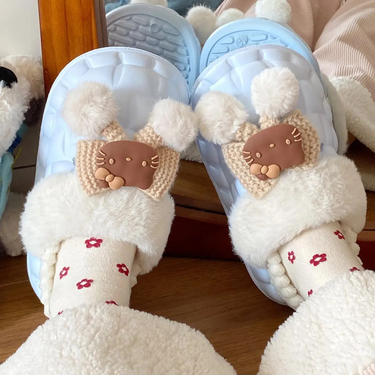 Pink Furry Cotton Slippers for Girls Warm Wear — feature 35