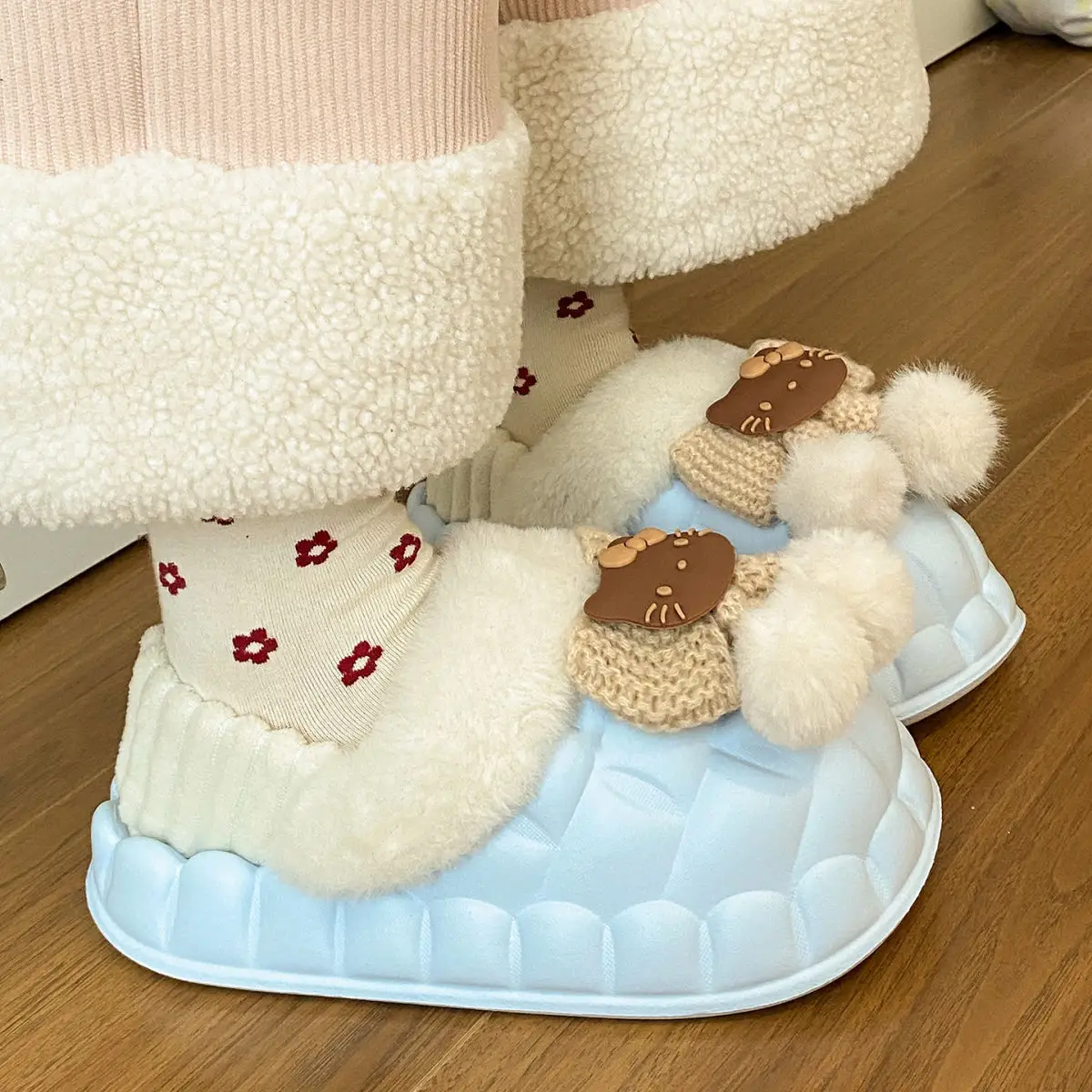Pink Furry Cotton Slippers for Girls Warm Wear — feature 36