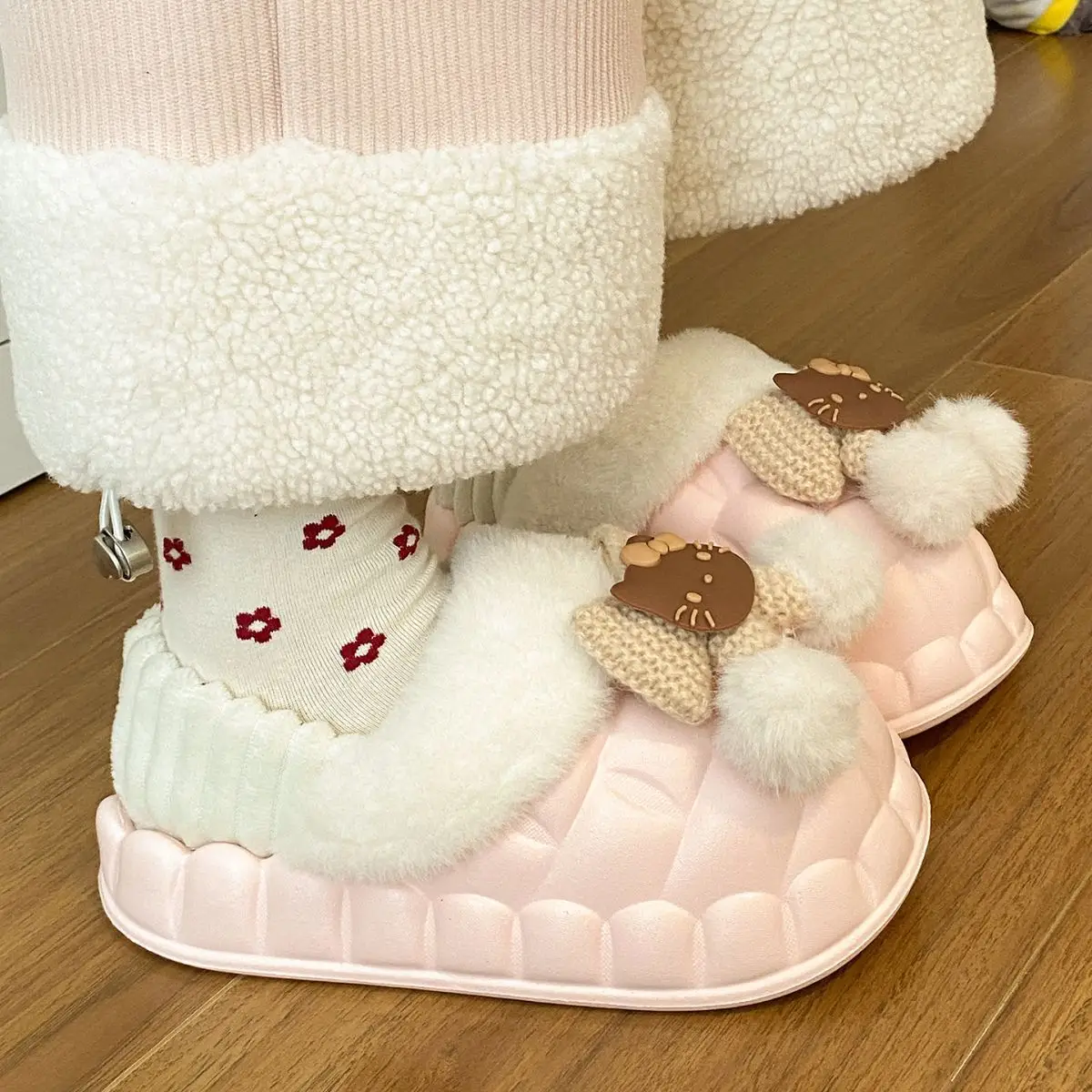 Pink Furry Cotton Slippers for Girls Warm Wear — feature 37