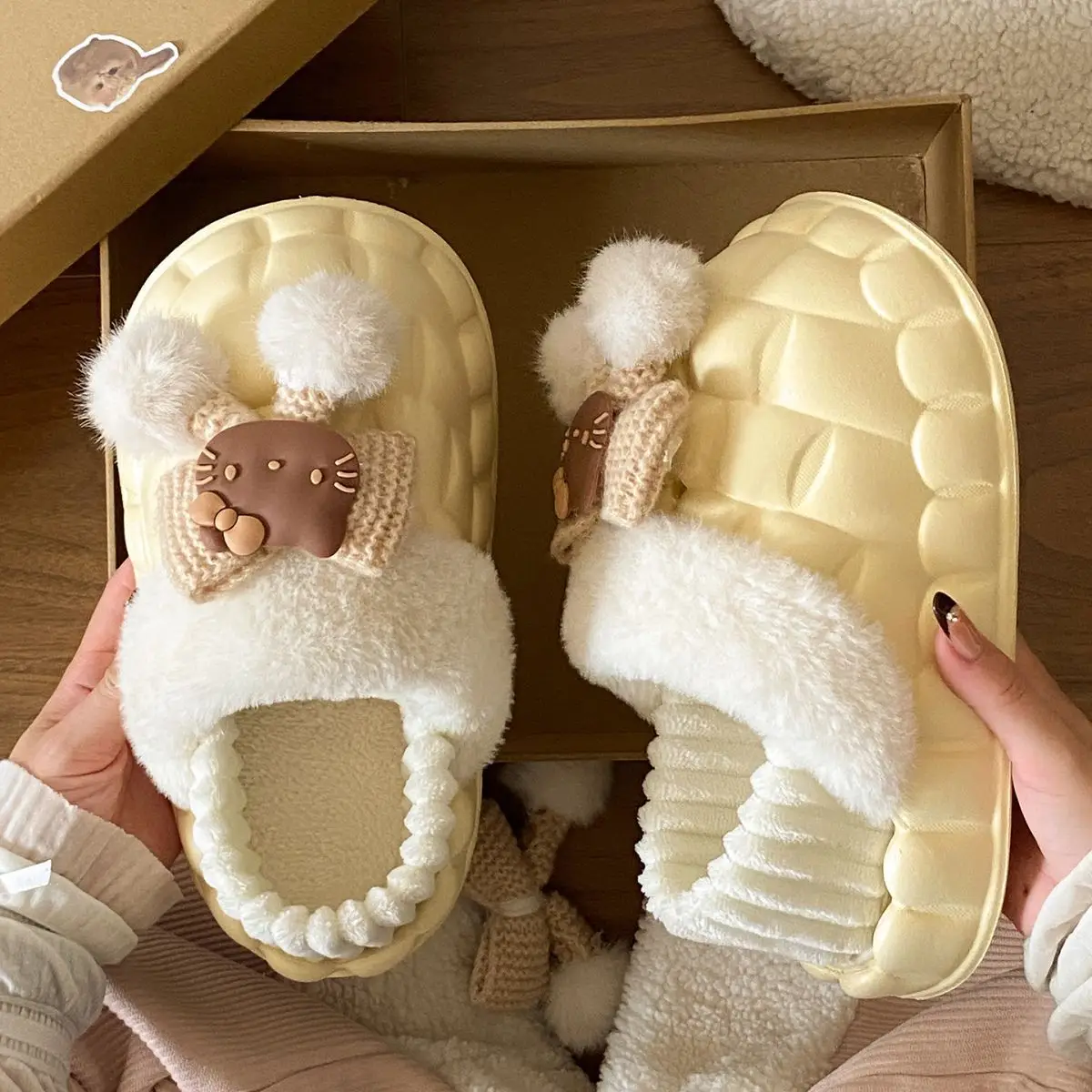Pink Furry Cotton Slippers for Girls Warm Wear — feature 40