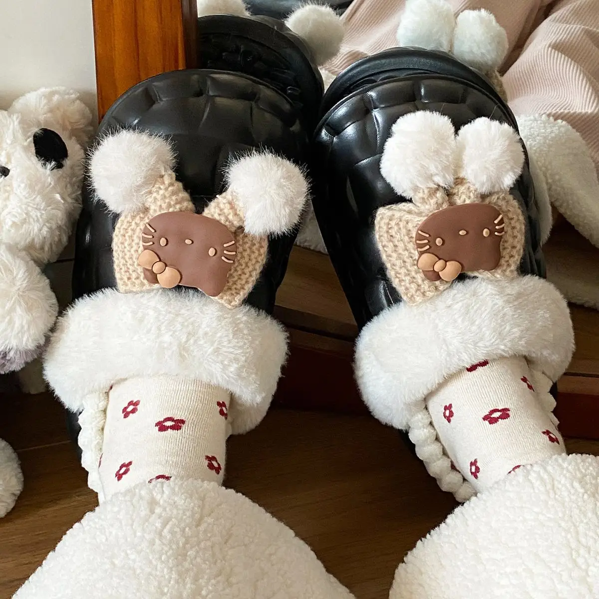 Pink Furry Cotton Slippers for Girls Warm Wear — feature 42