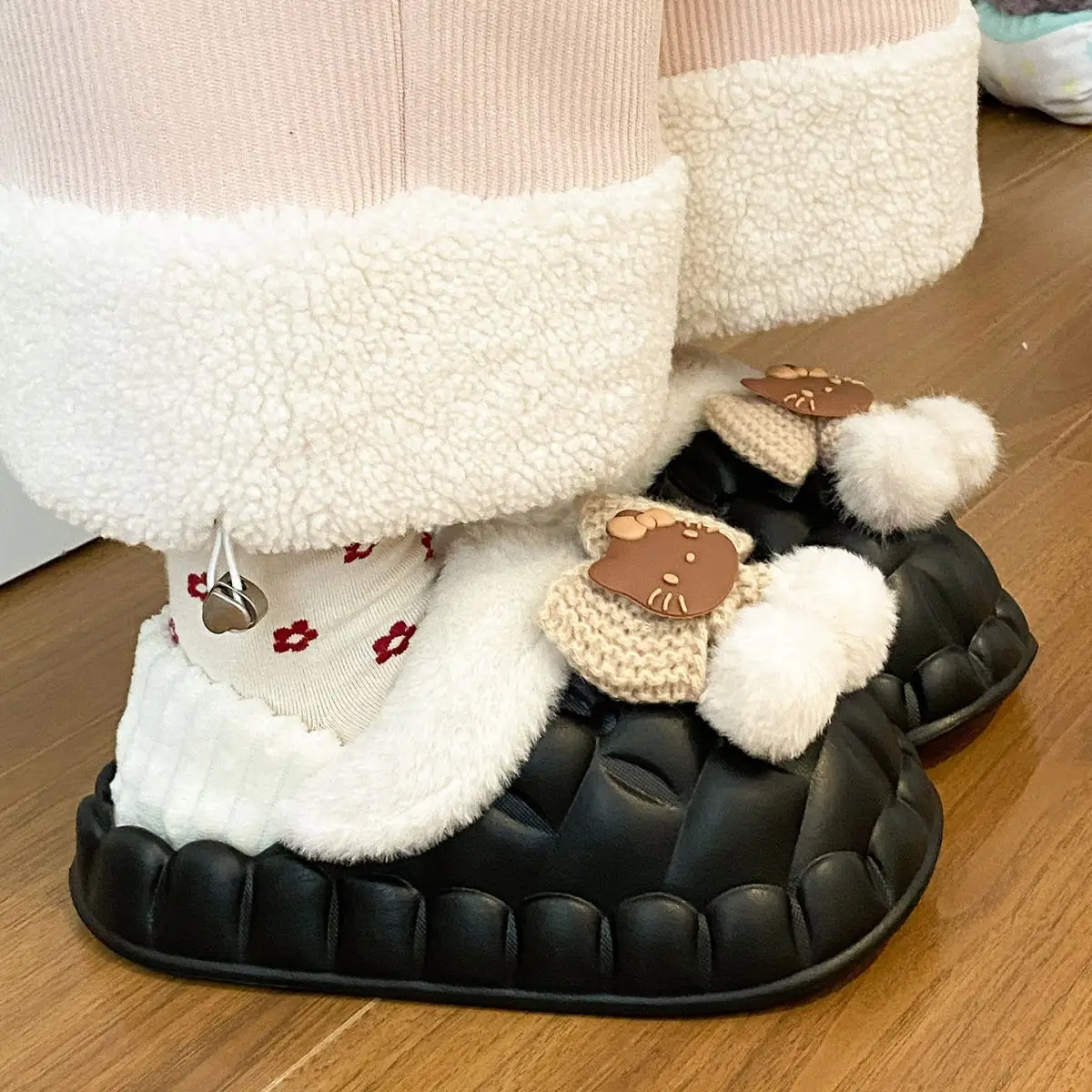 Pink Furry Cotton Slippers for Girls Warm Wear — feature 44
