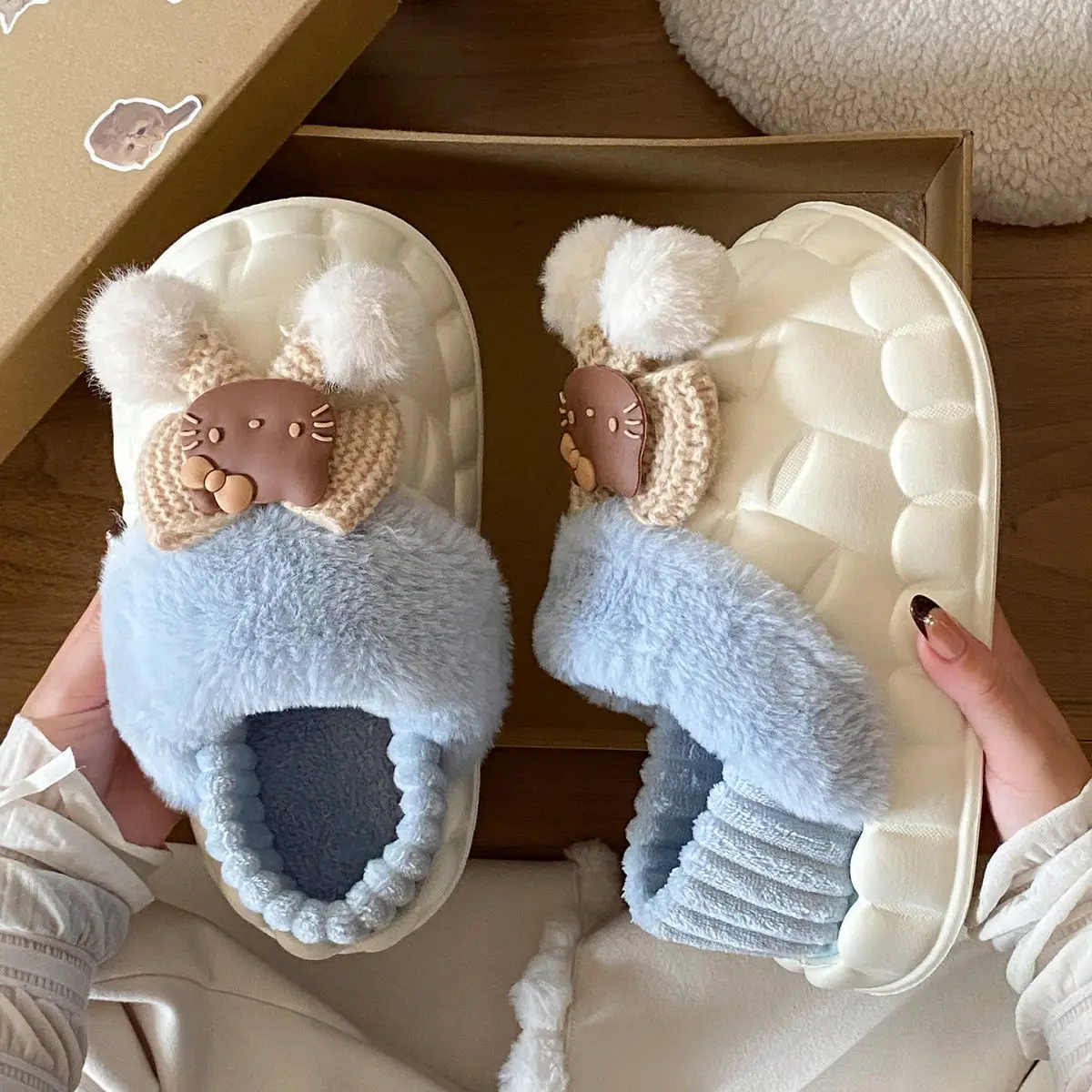 Pink Furry Cotton Slippers for Girls Warm Wear — feature 48