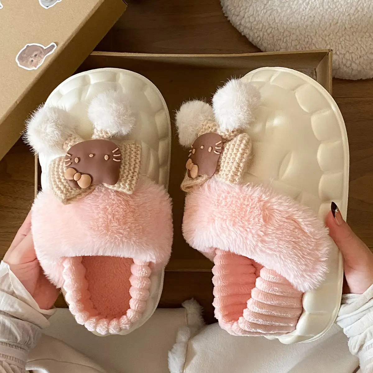 Pink Furry Cotton Slippers for Girls Warm Wear — feature 49