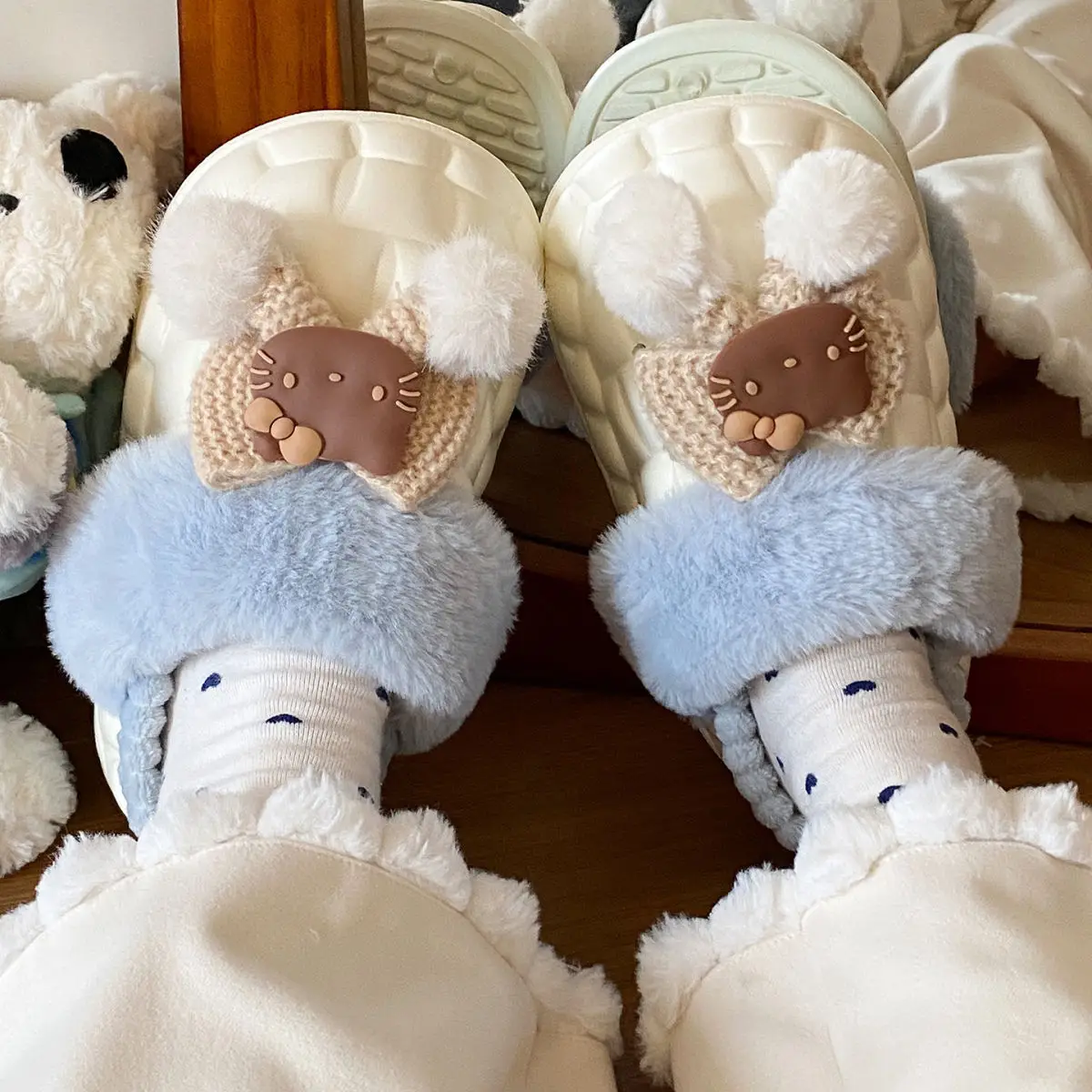 Pink Furry Cotton Slippers for Girls Warm Wear — feature 50