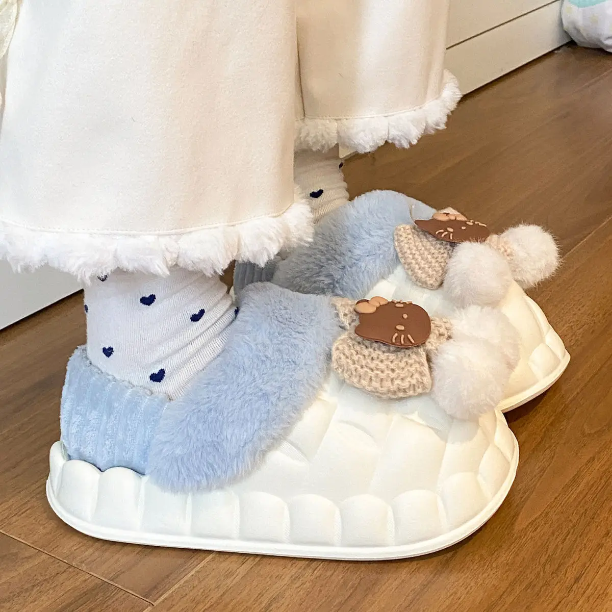 Pink Furry Cotton Slippers for Girls Warm Wear — feature 53