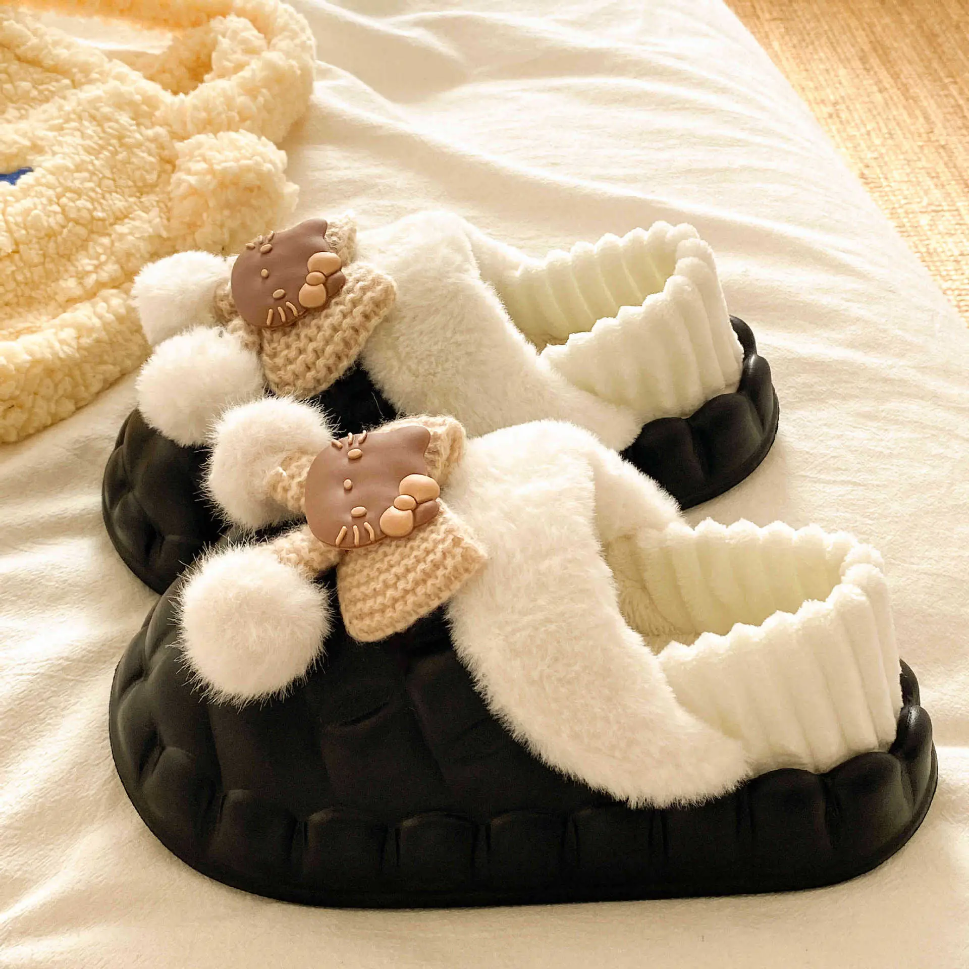 Pink Furry Cotton Slippers for Girls Warm Wear