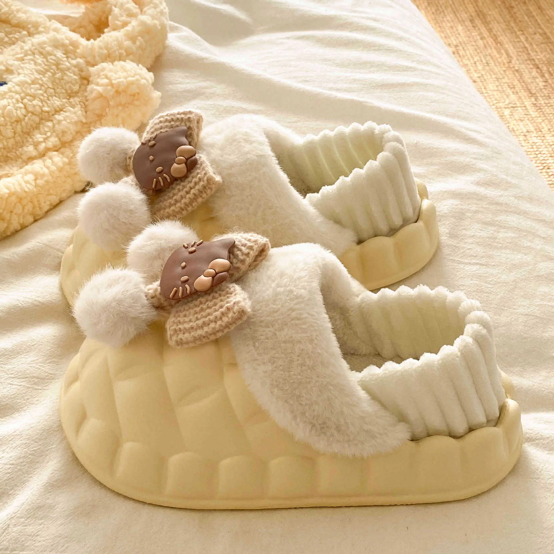 Pink Furry Cotton Slippers for Girls Warm Wear