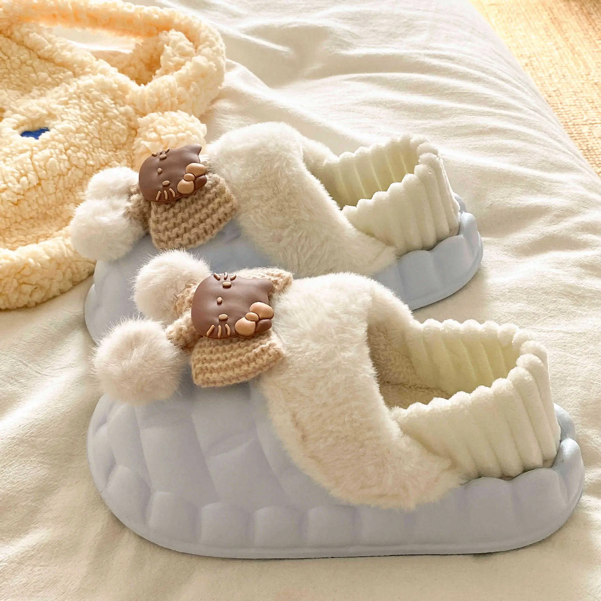 Pink Furry Cotton Slippers for Girls Warm Wear