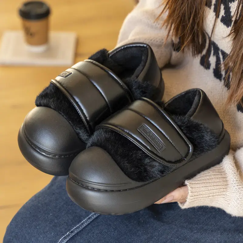 Mingsheng's New Velcro Thick-Soled Bag-Heeled Cotton Slippers for Women's Indoor Home Fashion Korean Style Warm Plush Cotton Shoes for Winter - Image 5