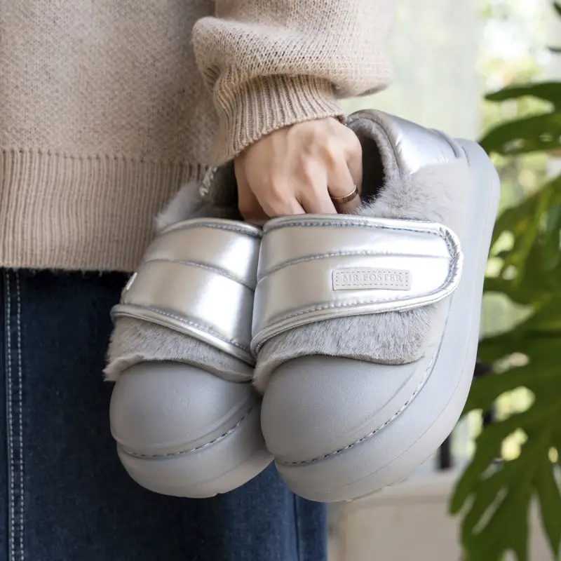 Mingsheng's New Velcro Thick-Soled Bag-Heeled Cotton Slippers for Women's Indoor Home Fashion Korean Style Warm Plush Cotton Shoes for Winter - Image 7