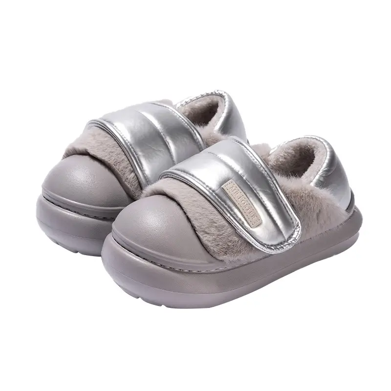 Mingsheng's New Velcro Thick-Soled Bag-Heeled Cotton Slippers for Women's Indoor Home Fashion Korean Style Warm Plush Cotton Shoes for Winter - Image 2