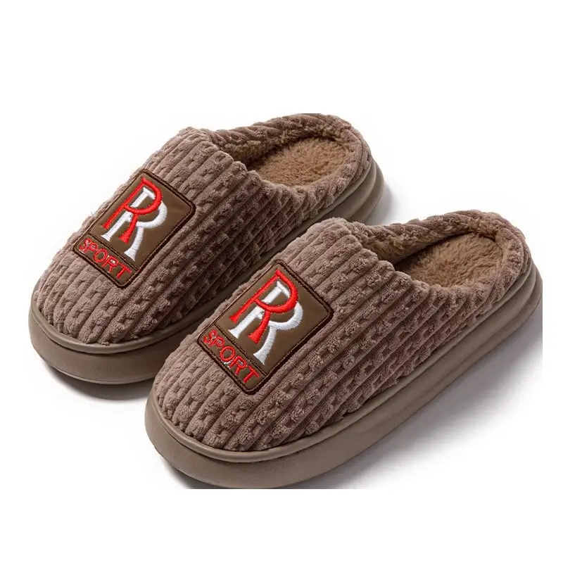 Men's Thick Warm Slippers Brown Grey Fyj888 - Image 7