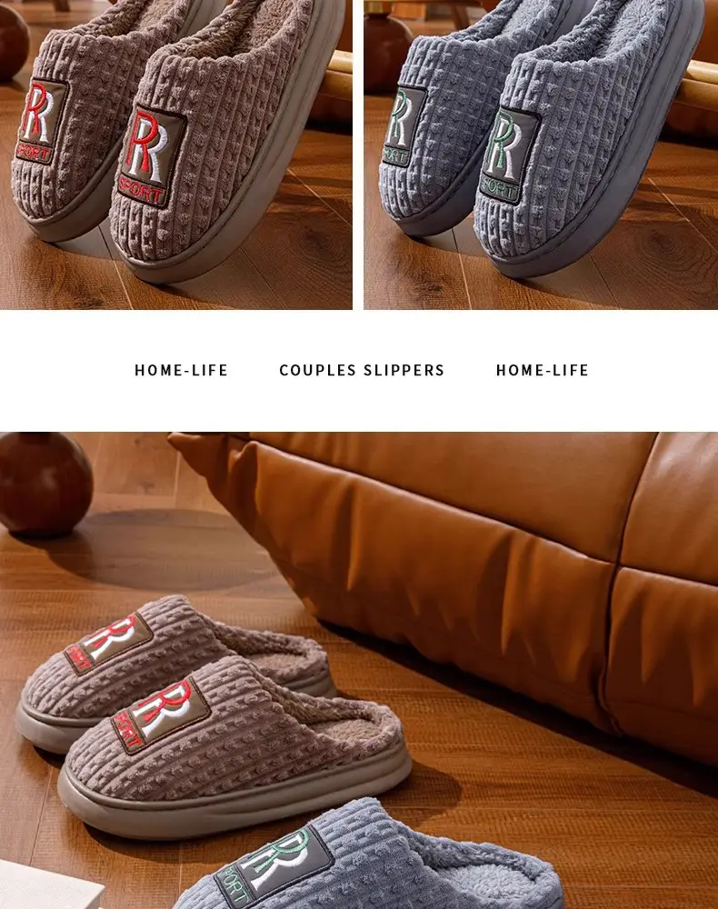 Men's Thick Warm Slippers Brown Grey Fyj888 — feature 14