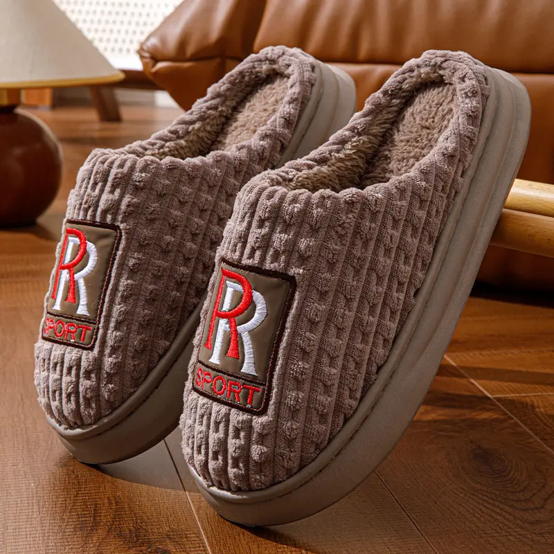 Men's Thick Warm Slippers Brown Grey Fyj888 - Image 2