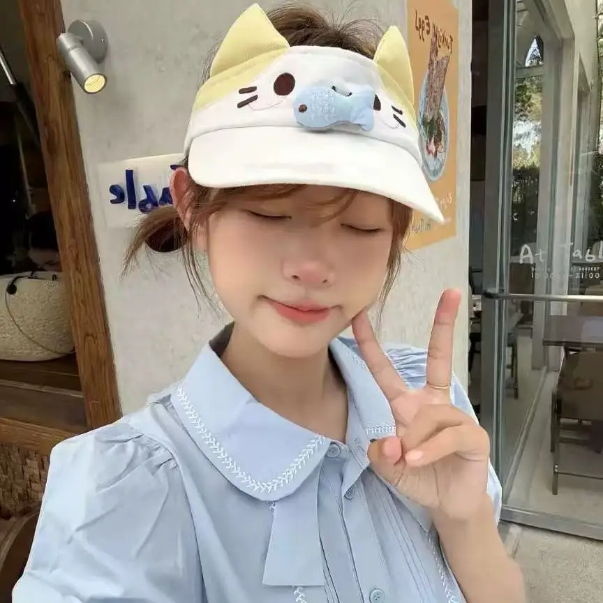 Cute Cat Face Sun Hat for Women Yellow