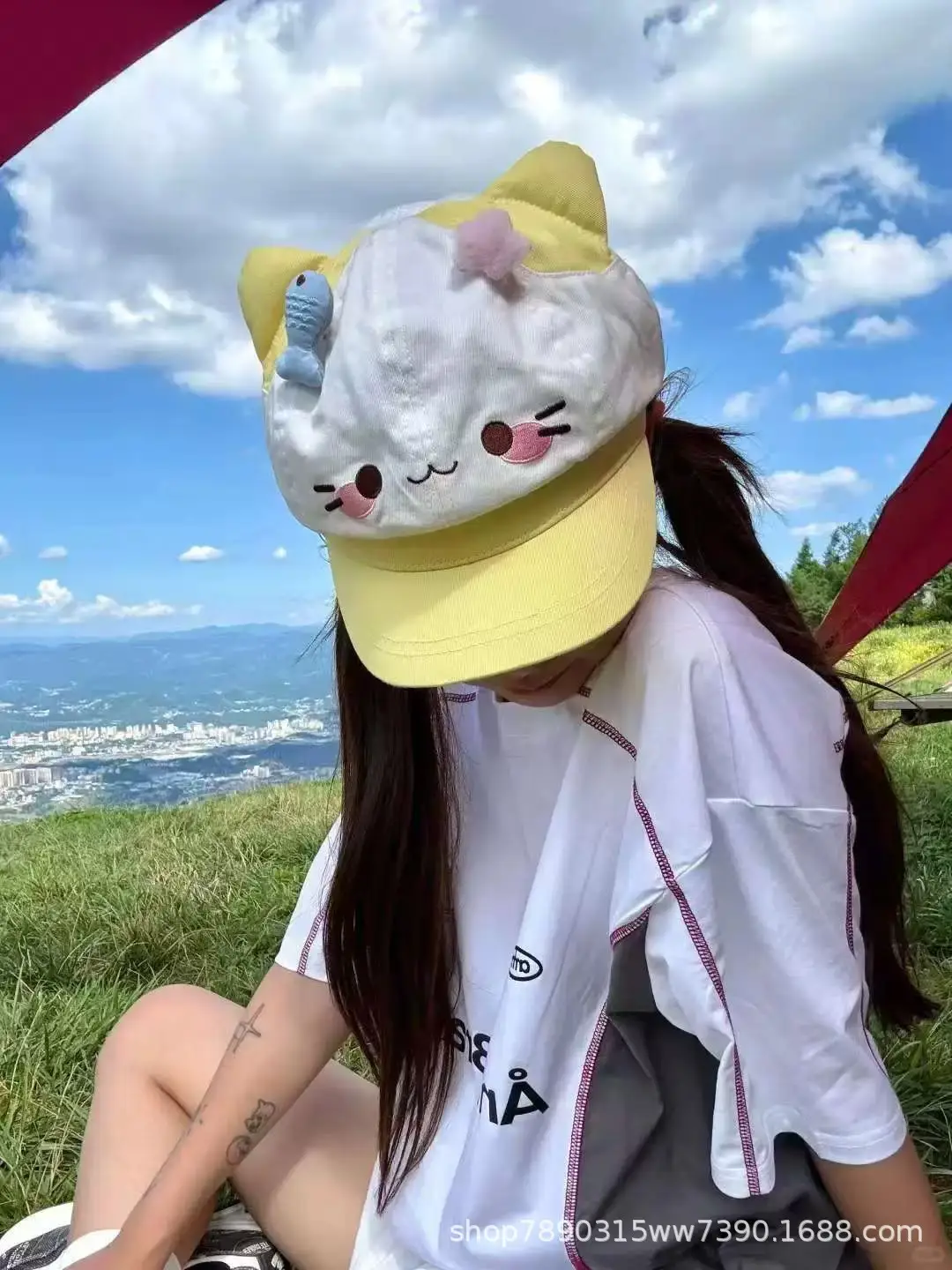 Cute Cat Face Sun Hat for Women Yellow — feature 1