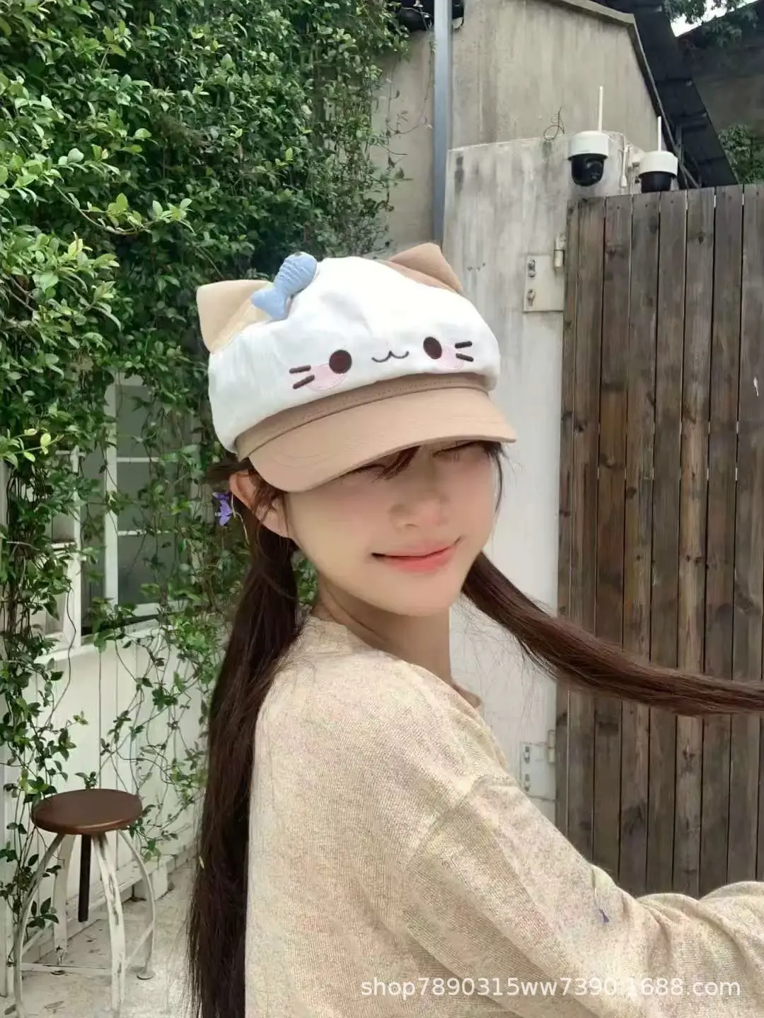 Cute Cat Face Sun Hat for Women Yellow — feature 2